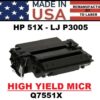 HP 51X - P3005 TONER HY - MICR - USA Made