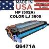 HP 502A - 3600 TONER - CYAN - USA Made