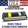 LEXMARK C746/C748/X746/X748 TONER - YELLOW HY - USA Made