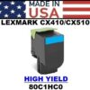 LEXMARK CX410/CX510 TONER - CYAN HY - USA Made